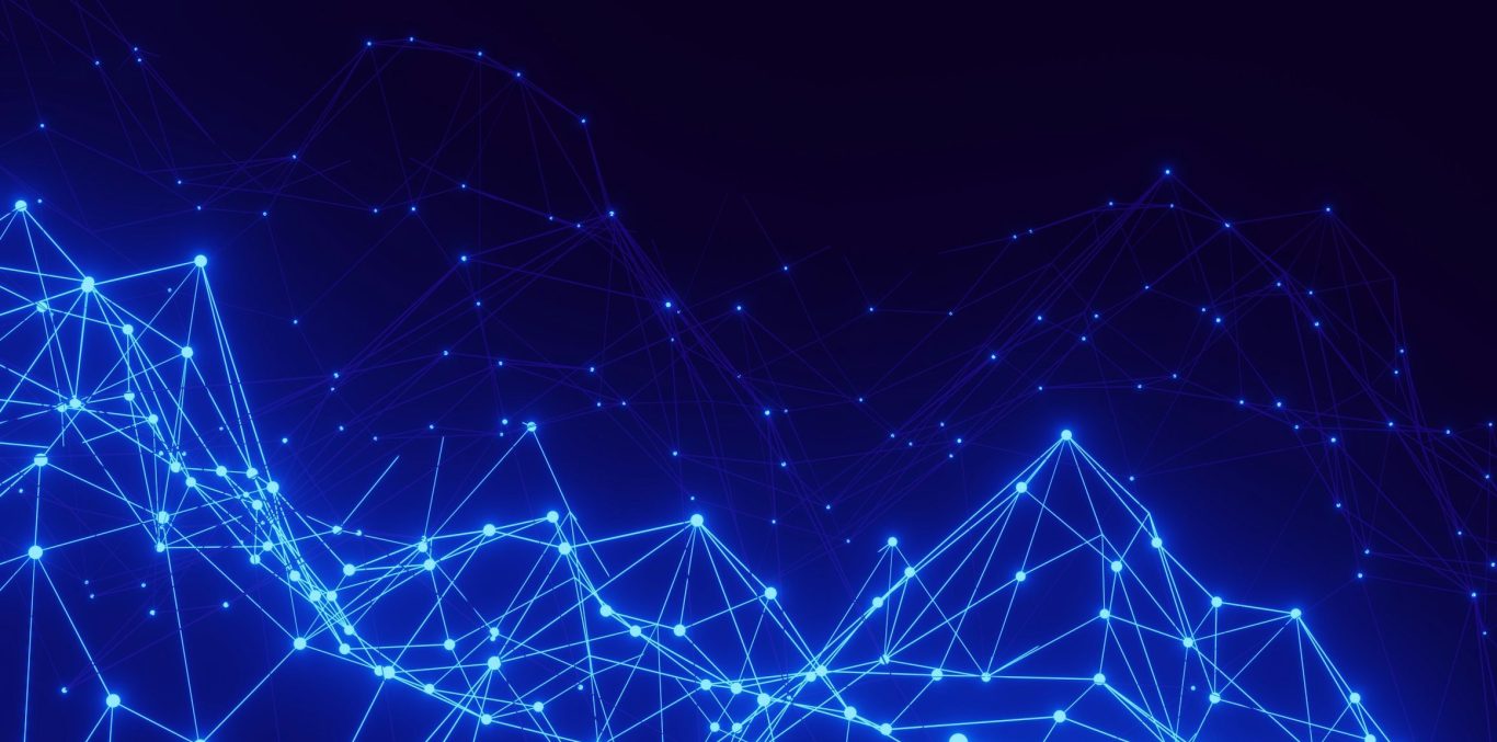 Abstract blue network of connected nodes and lines